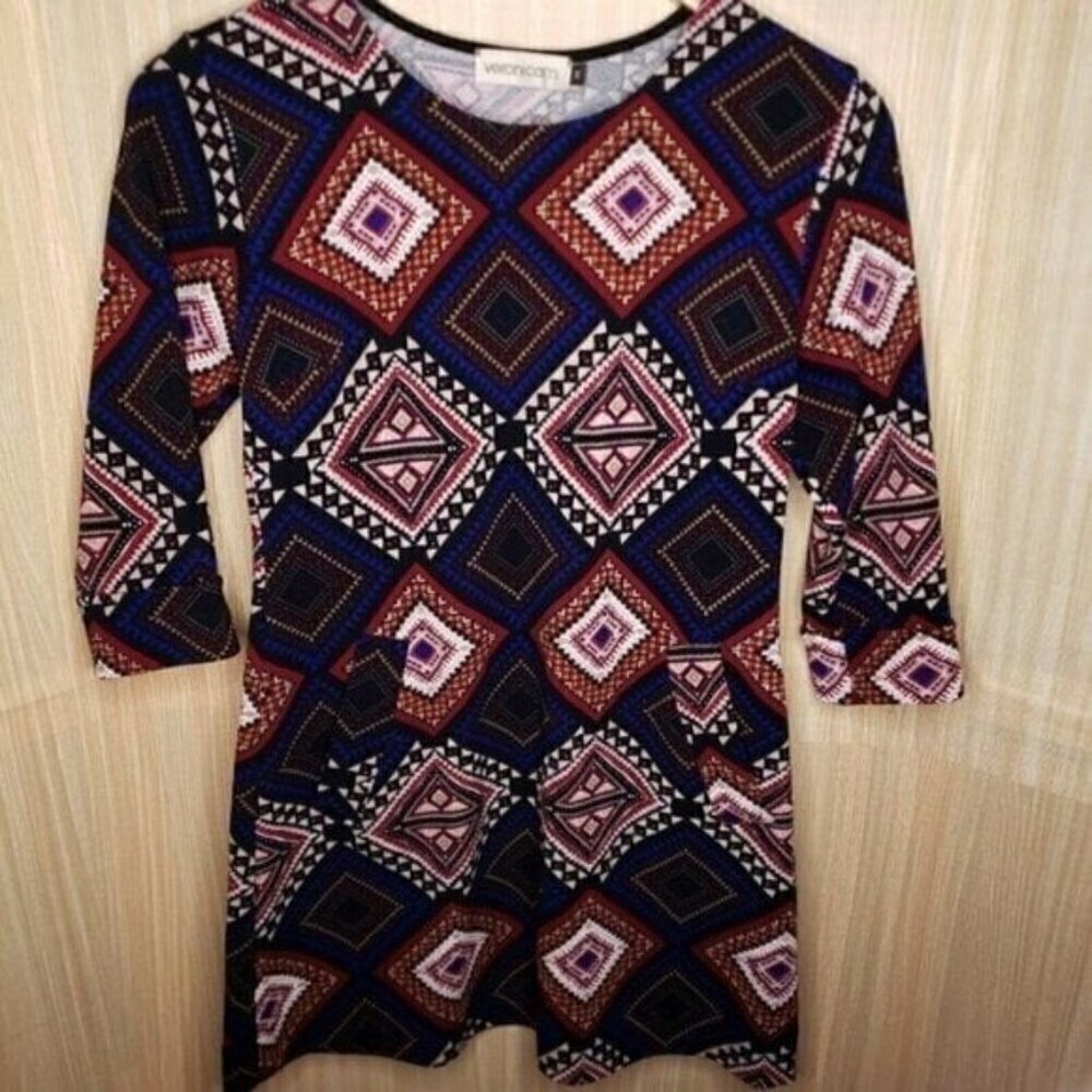 Veronica M Aztec Print 3/4 Sleeve Mini Dress